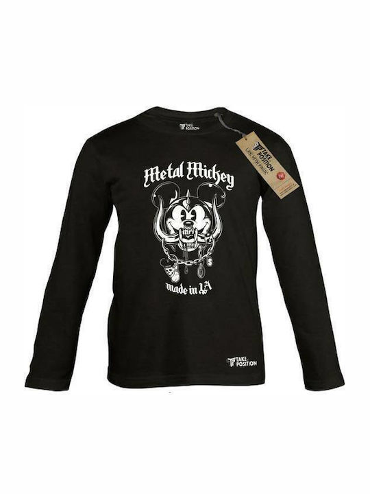 Kinderhemd Langarm Schwarz Metal Mickey