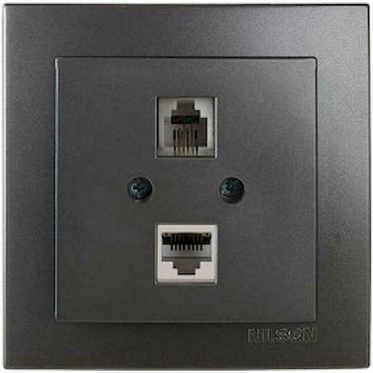 Geyer Double Network Socket RJ45 with Frame in Black Color 24161048