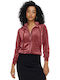 Long Women's Sweatshirt Jacket Velvet Hooded Oxblood Red