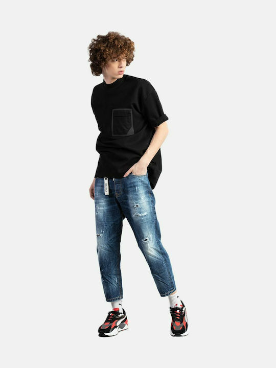 Dan Ανδρικό Παντελόνι Τζιν Cropped Ελαστικό με Loose Εφαρμογή Μπλε