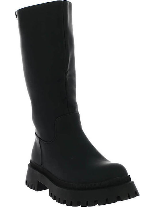 Synthetic Leather Medium Heel Women's Boots 1650BC Black