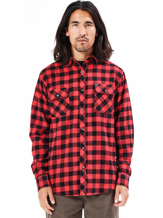 Long-sleeved Flannel Shirt Checked Red / Black