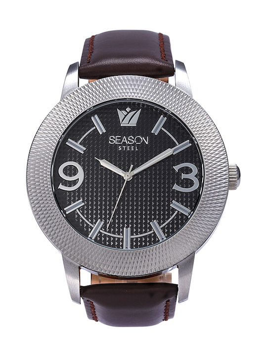 Season Time Men's Watch 50mm Battery with Brown Leather Strap