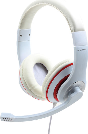 Gembird MHS-03-WT On Ear Gaming Headset with 3.5 mm Connectivity White / Red
