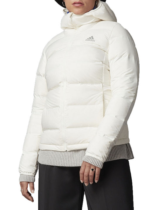 Adidas Helionic Down Κοντό Γυναικείο Puffer Μπουφάν για Χειμώνα Λευκό