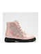 Lelli Kelly Kids Leather Anatomic Military Boots with Zipper Pink