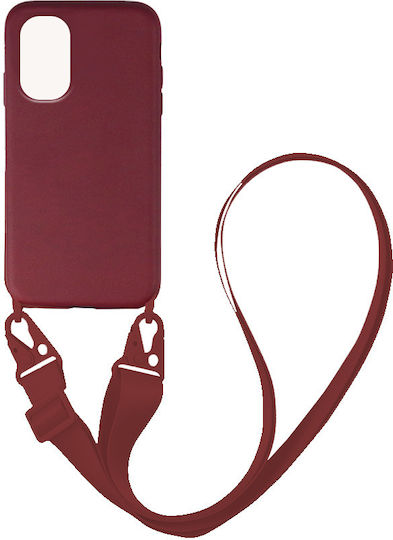 Sonique Carryhang Liquid Strap Back Cover Silicone 0.5mm with Strap Burgundy (Poco F3 / Mi 11i)