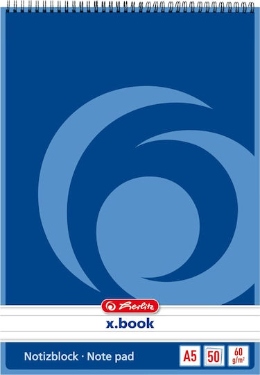 Herlitz Μπλοκ Σημειώσεων Σπιράλ A5 50 Φύλλων Ριγέ Μπλε