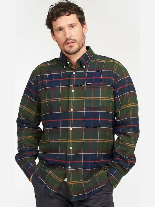 Cămașă din Flanelă cu Mâneci Lungi, Regular Fit, în Carouri, Kaki