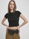 Women's Summer Crop Top Cotton Short Sleeve Black