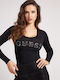 Guess Damen Bluse Baumwoll Langärmelig Schwarz