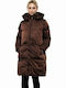 Biston Women's Long Puffer Jacket for Winter with Hood Brown