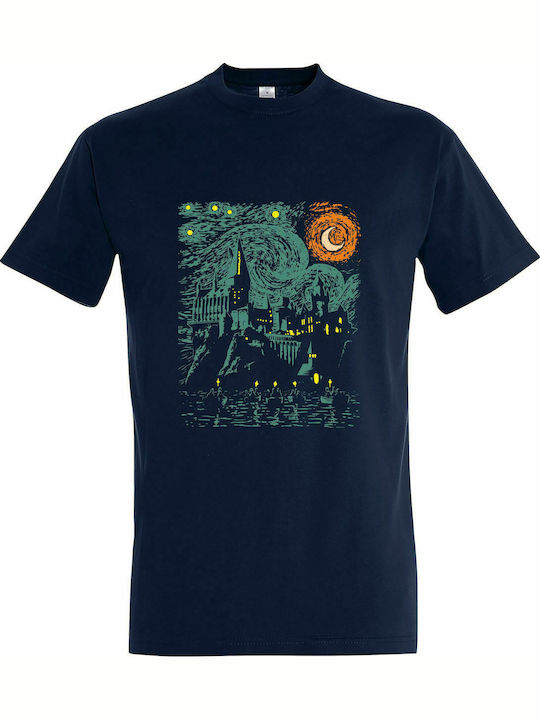 Tricou unisex "Hogwarts Starry Night, Harry Potter", French Navy