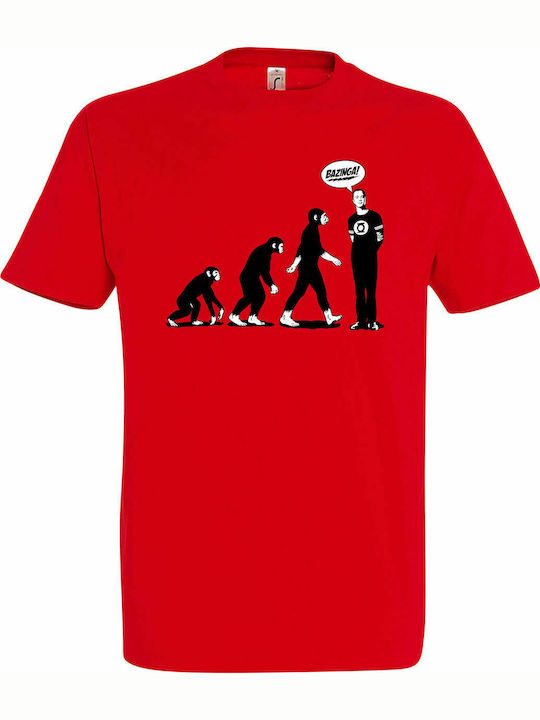 T-shirt Unisex "Sheldon Evolution, Bazinga, Big Bang Theory", Red