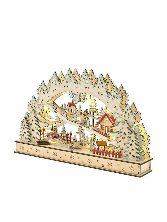 Iliadis Christmas Illuminated Decorative Wooden Village Brown with Battery 29x45x8cm.