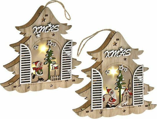 Illuminated Wooden Christmas Tree Ornament Brown 17x17cm