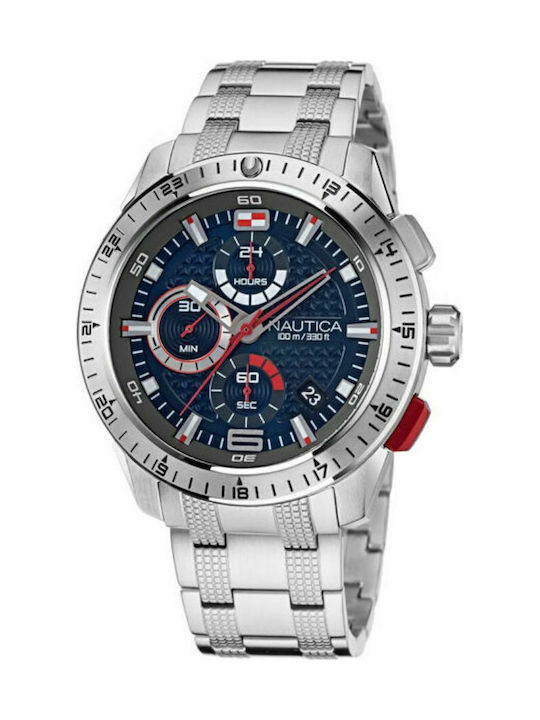Nautica Ανδρικό Ρολόι 47mm Χρονογράφος Μπαταρίας με Ασημί Μεταλλικό Μπρασελέ