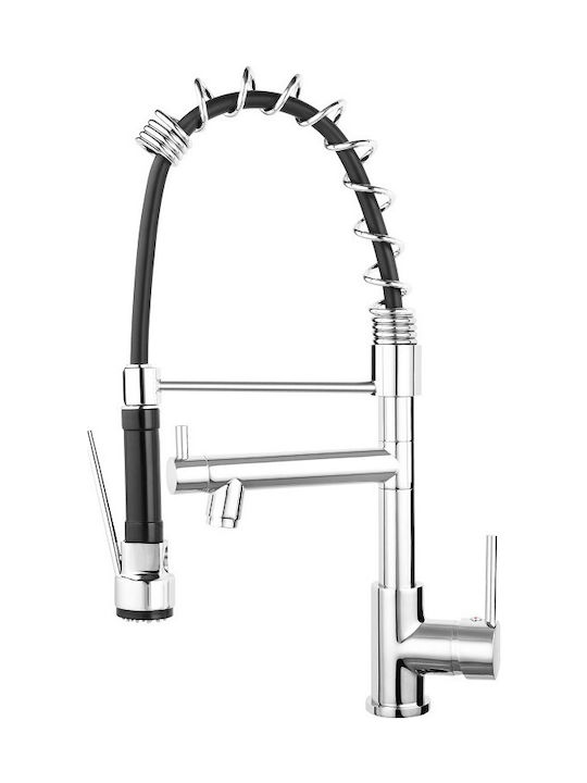 Ferro F Master Tall Kitchen Counter Faucet with Detachable Shower Silver