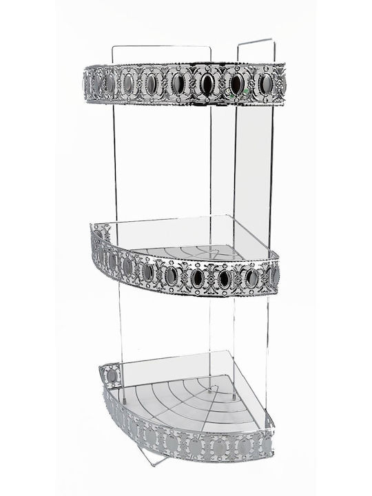 Sidirela Lace Corner Wall Mounted Bathroom Shelf Metallic with 3 Shelves 22x22x60cm Silver
