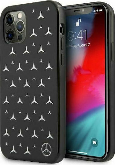 Mercedes-Benz Silver Stars Pattern Umschlag Rückseite Kunststoff Schwarz (iPhone 12 Pro Max)