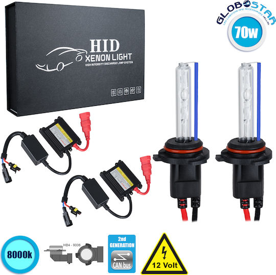 GloboStar Car and Motorcycle Lamps HB4-9006 Canbus Xenon 8000K Cold White 16V 70W 2 Pieces