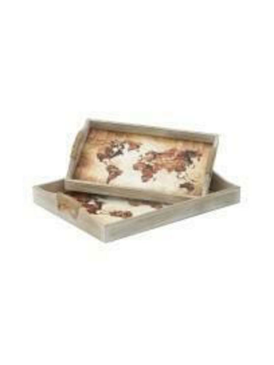 Inart Rectangle Tray Wooden with Handle 2pcs