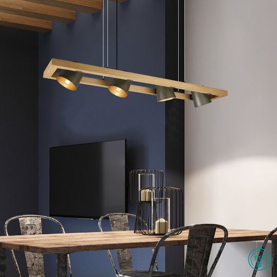 Trio Lighting Bell Adjustable Pendant Light Beige Rail for 4 Bulbs E14, E.14 100x21x150cm