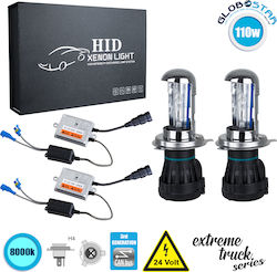 GloboStar Xenon Beleuchtungsset Extreme Truck Series H4 Can Bus 110W 24V 8000K Kaltes Weiß