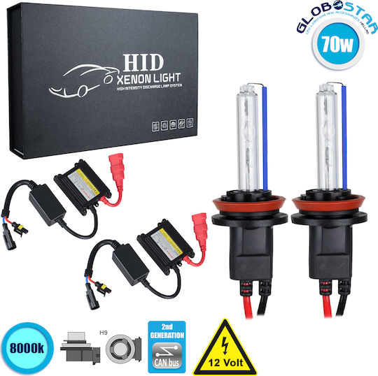 GloboStar Car and Motorcycle Lamps H9 Canbus Xenon 8000K Cold White 9-16V 70W 2pcs