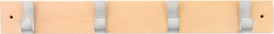Inofix Wall Hanger 3704 Wooden 4 Hooks Beech 49x6x6cm
