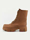 Leather Women's Ankle Boots with Medium Heel Brown