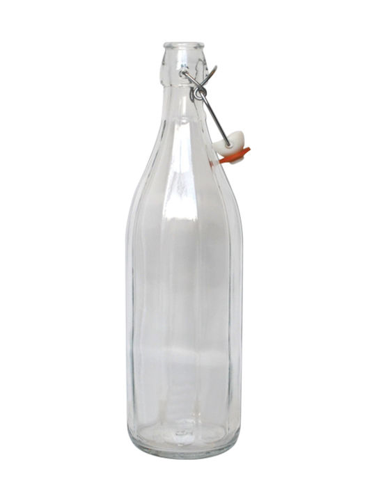 AGC Costolata Μπουκάλι Νερού Γυάλινο με Κλιπ Διάφανο 1000ml