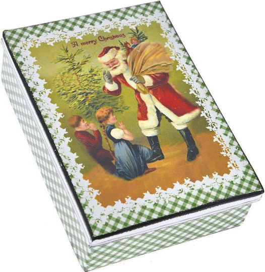Iliadis Christmas Metal Figure Box Green Height 16.5cm Santa Claus