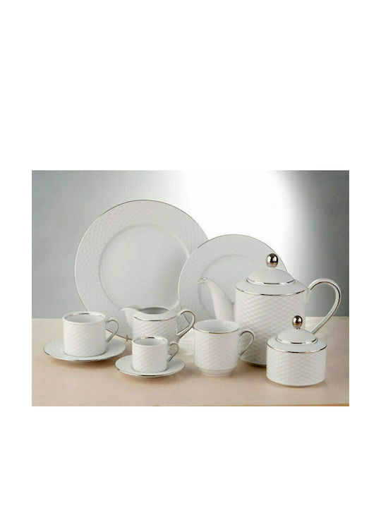 Cryspo Trio Polo Set Căni Ceai din Porțelan White - Platin 230ml 6buc