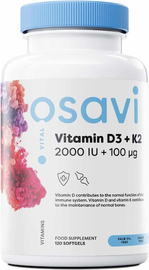 Osavi Vitamin D3 2000IU + K2 100μg Витамин за Здравето на костите 120 софтджел