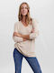 Vero Moda Women's Long Sleeve Pullover with V Neck Beige/Birch
