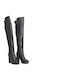 Leather Over the Knee High Heel Women's Boots with Rubber 1722 Black