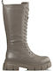 Synthetic Leather Medium Heel Women's Boots with Laces Beige