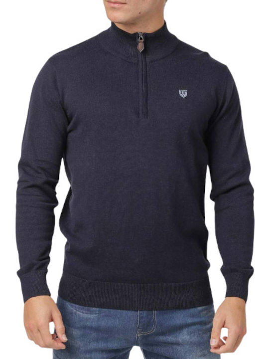 Pre End 21-100422 Herren Langarm-Pullover Ausschnitt mit Reißverschluss Navy 21-100422-7587