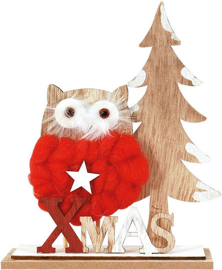Lianos Christmas Wooden Figure Owl Red Height 16cm