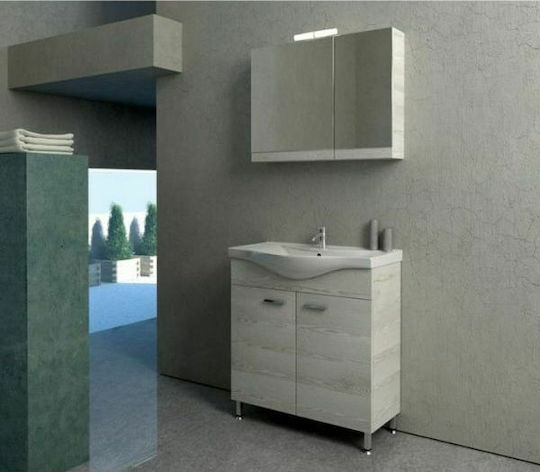 Savvopoulos Cronos 001 Waschtisch mit Waschbecken & Spiegel mit Licht L100xB46xH73cm Pine White