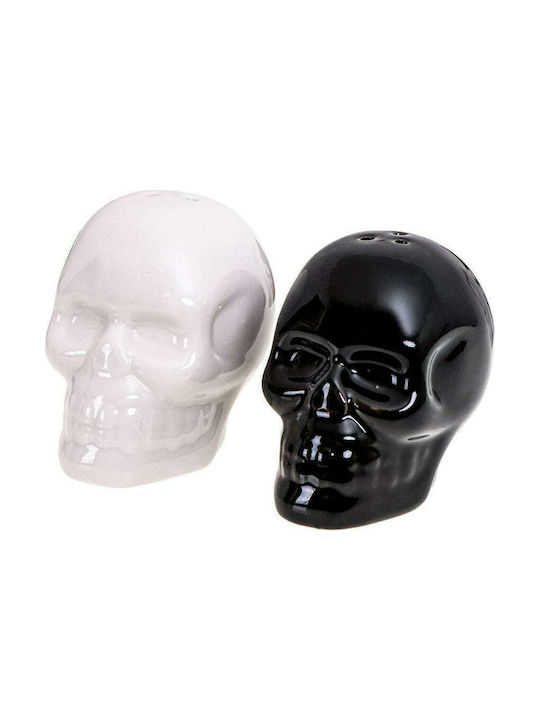 Skull Salt and Pepper Set Ceramic White - Black 2pcs