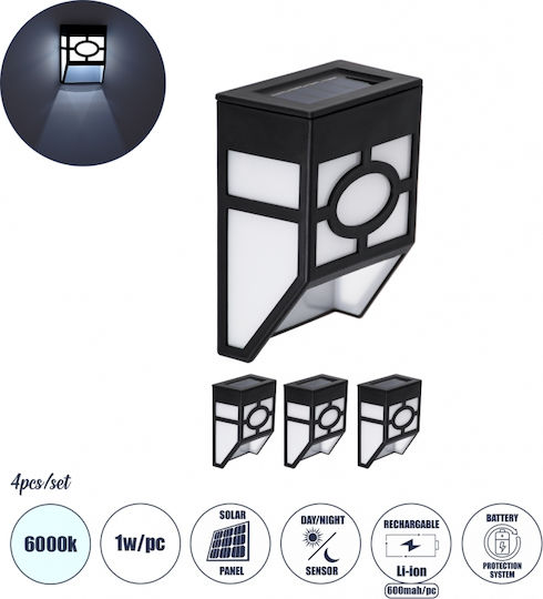 GloboStar Set of 4 Wall Solar Lights Lanterns 1W 100lm Cold White 6000K with Photocell IP65