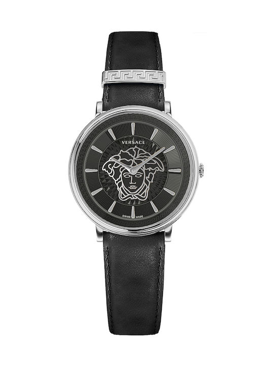Versace Watch with Black Leather Strap