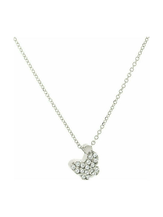 Mertzios.gr Necklace with design Butterfly from White Gold 9 K with Zircon