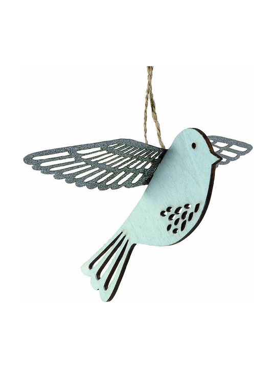 Hanging Ornament Bird Wooden Blue 14x15cm