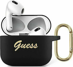 Guess Vintage Script Silicone Case with Keychain Black for Apple AirPods 3