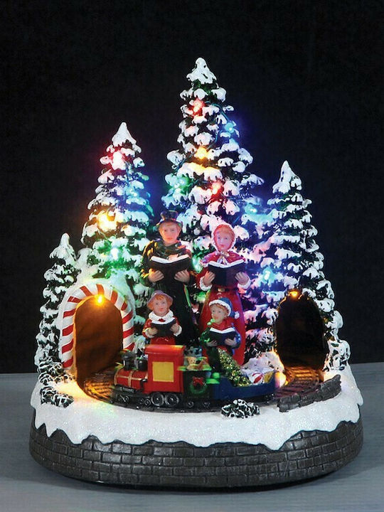 Lianos Christmas Illuminated Decorative Ceramic Village with Music and Movement 27x23x21cm.