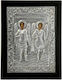 Saint Icon Virgin Mary Holding the Infant on Black Wood Silver 19x24cm