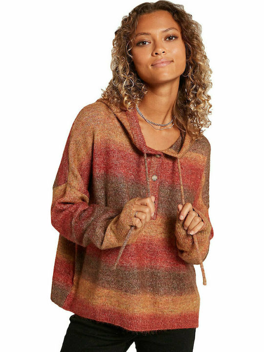 Volcom B0722002 Women's Long Sleeve Sweater with Hood Striped Brown